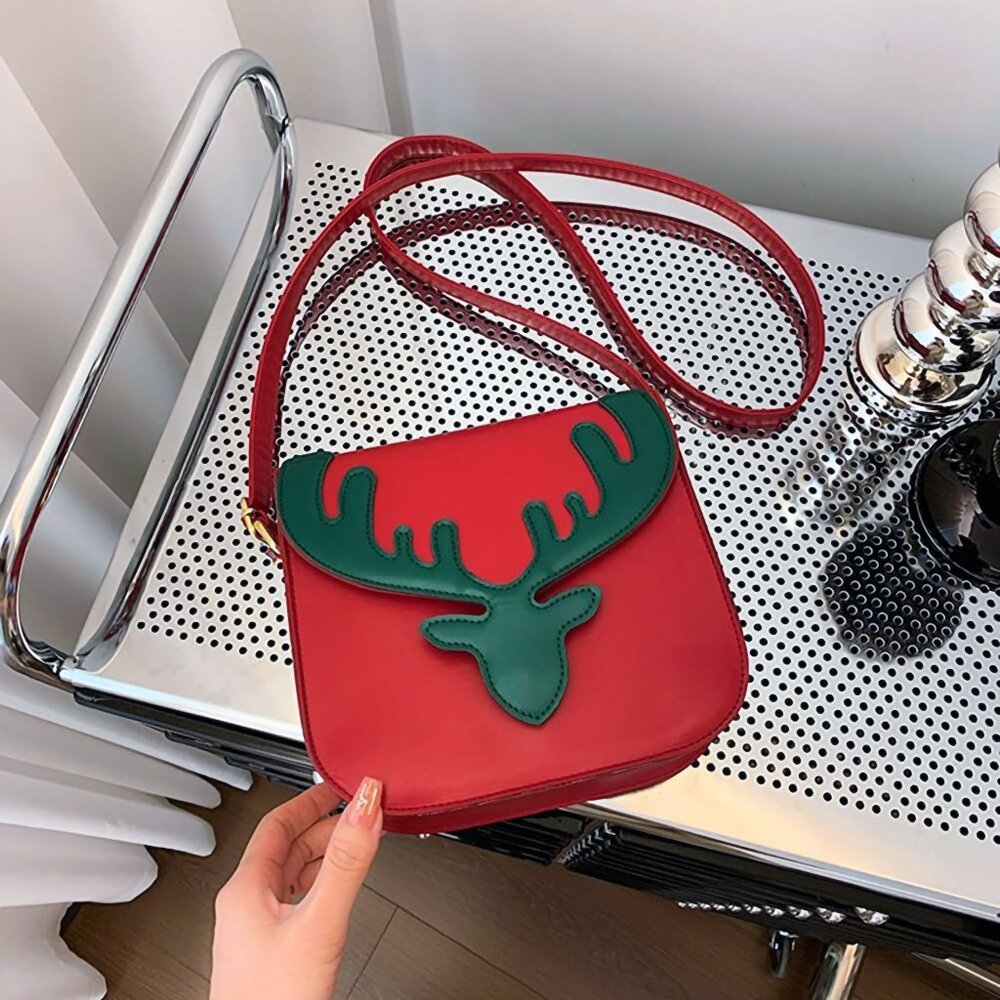 ❤️ Reindeer Purse Crossbody Handbag Faux Leather Christmas Holiday Red Green NEW